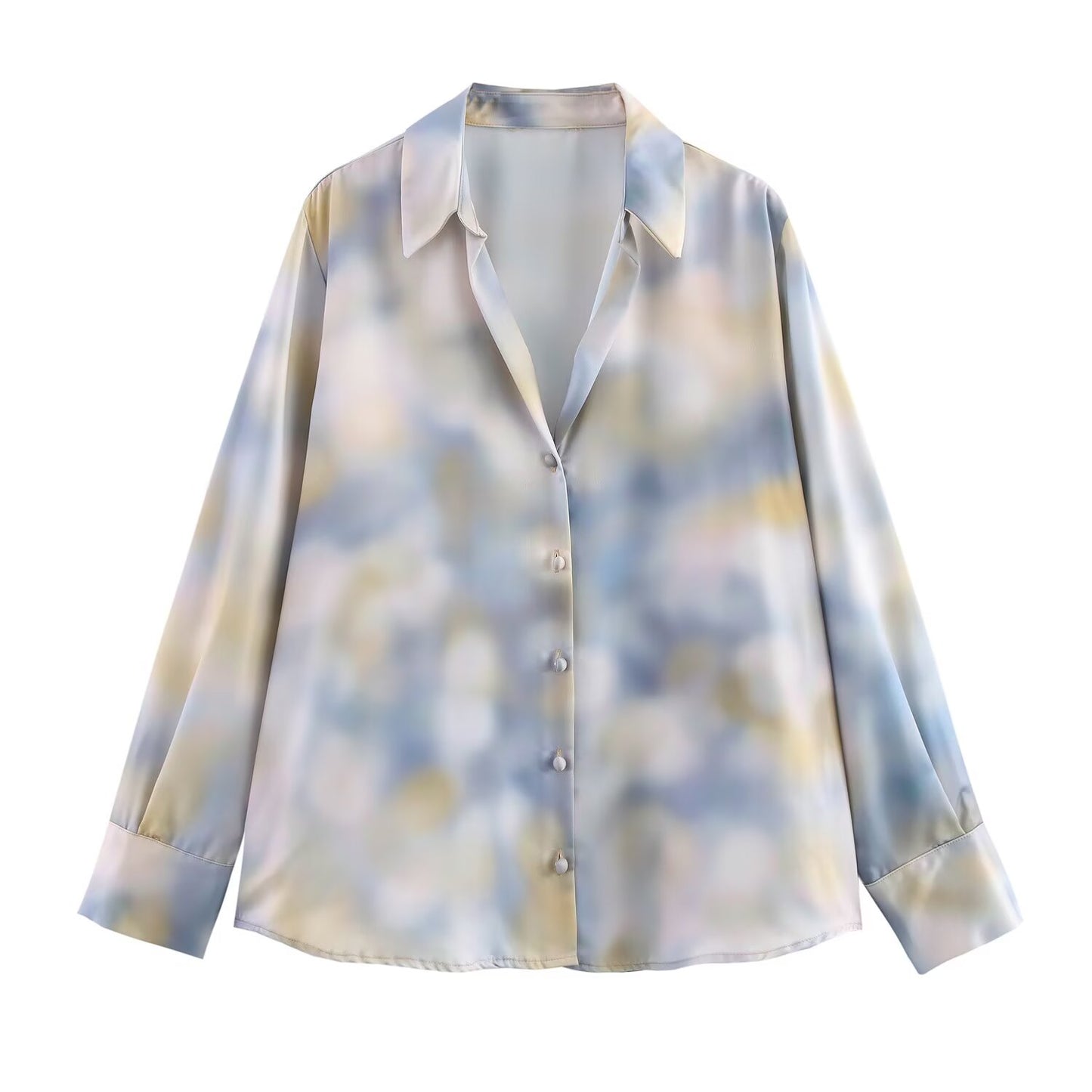 set woman 2 pieces2025 Fashion Print Blouses Vintage Female + high waist trousers Women's suit