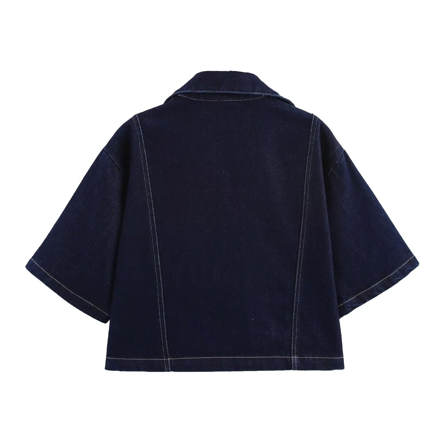 Women's new fashion double pocket decoration casual short lapel denim shirt retro short sleeved button up women's shirt chic top
