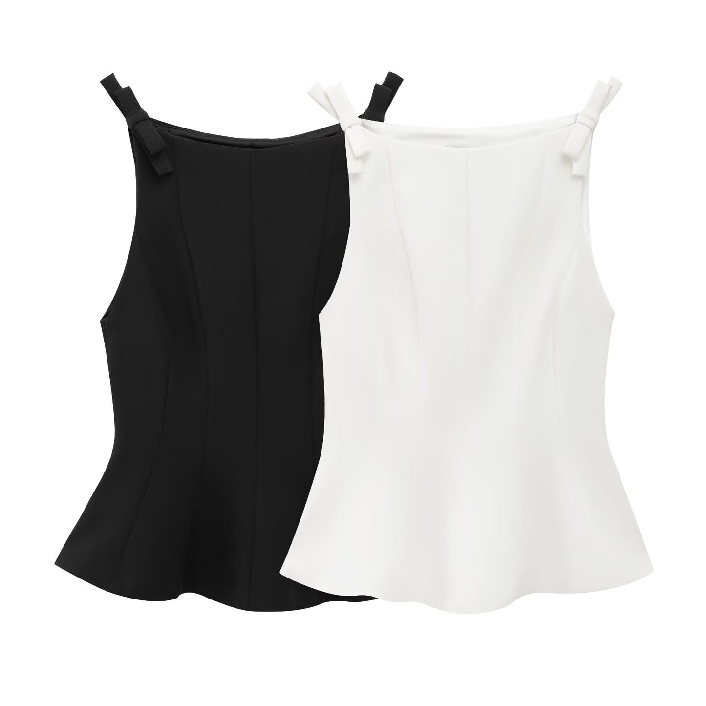 Women's 2025 new fashion bow decoration slim short skirt style hem top retro sleeveless side zipper women's vest chic top