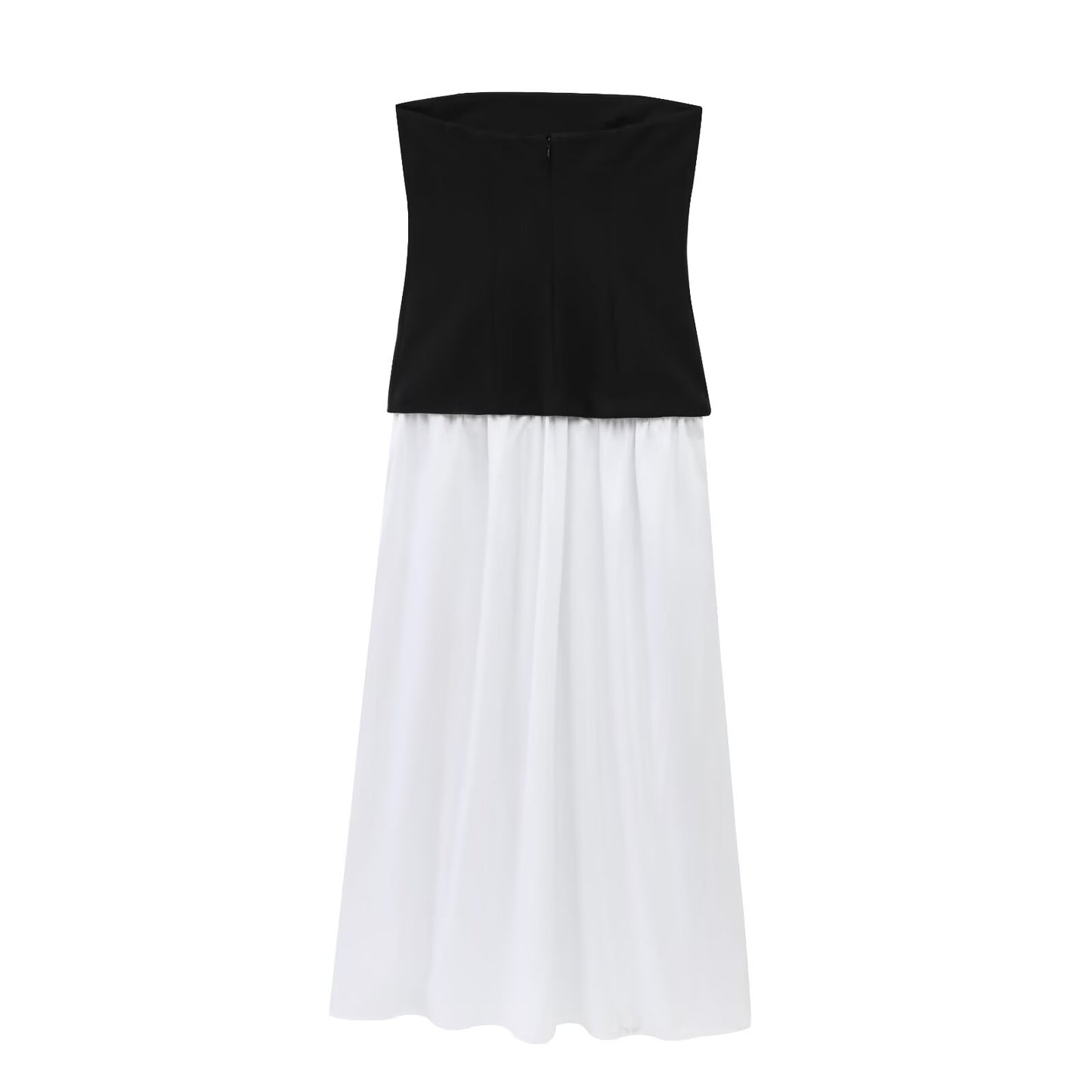 Women's clothing 2025 new chic fashion slim fit patchwork pleated strapless Midi dress retro backless zipper women's dress Mujer