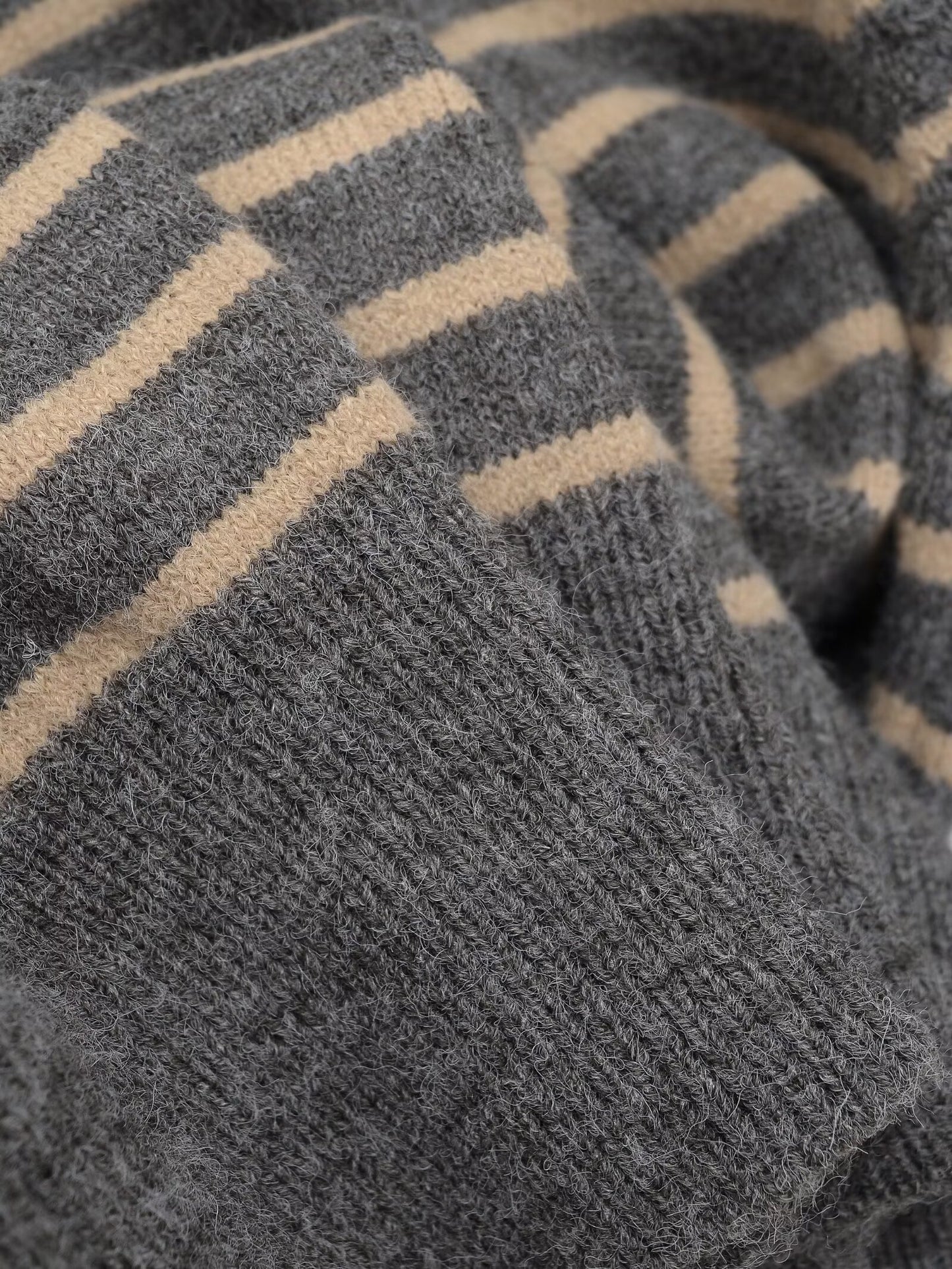 Women's soft textured O Neck striped knitted Coat