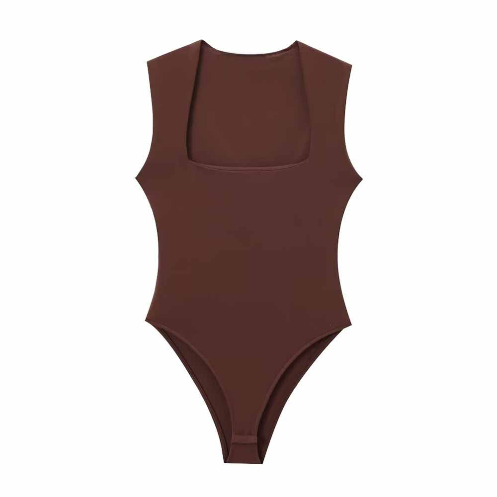 2024 Women's New Fashion Multi Color Sexy Elastic Tight Square Neck jumpsuit Retro Sleeveless Button up Short jumpsuit