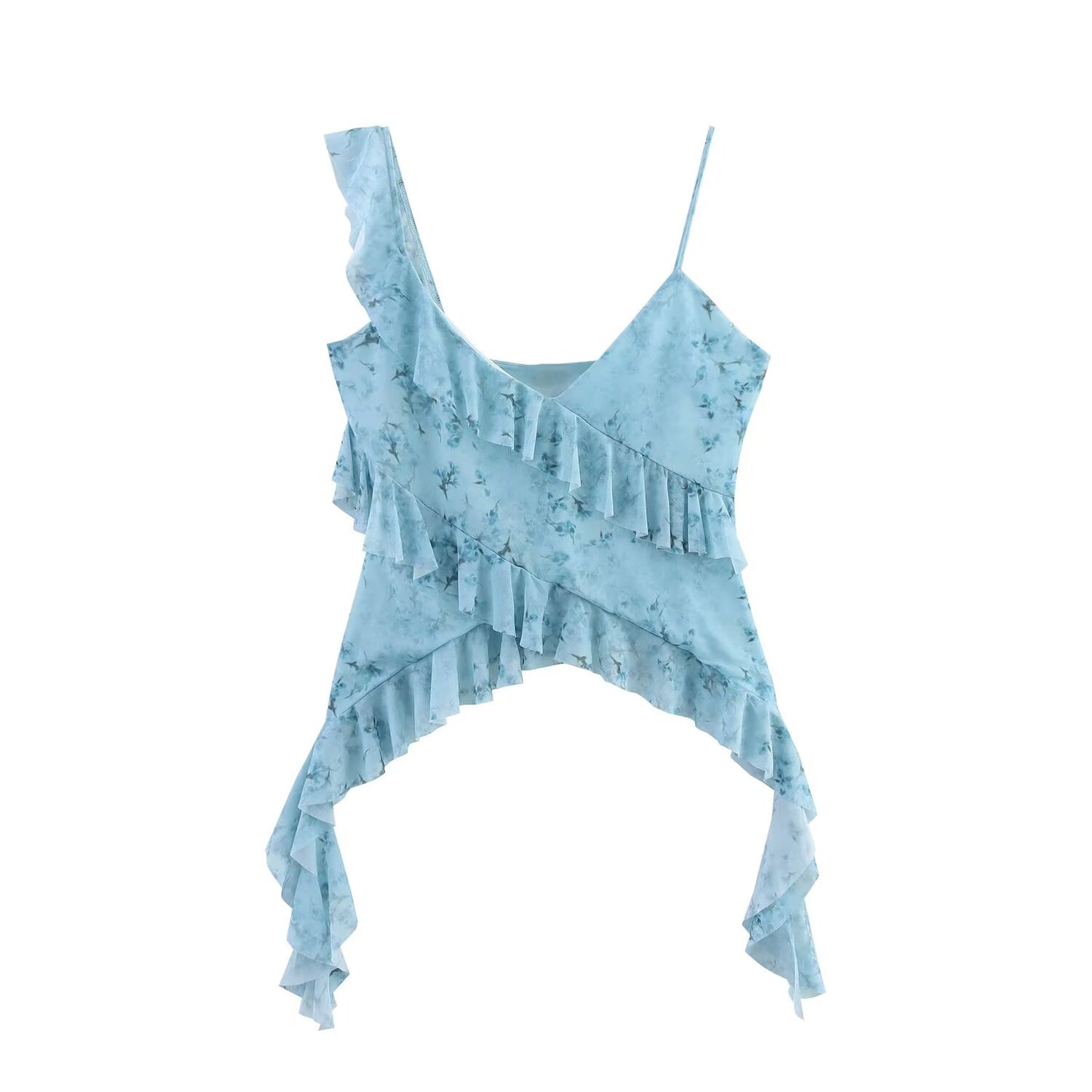 Women's' new fashion layered decoration polka dot printed suspender top