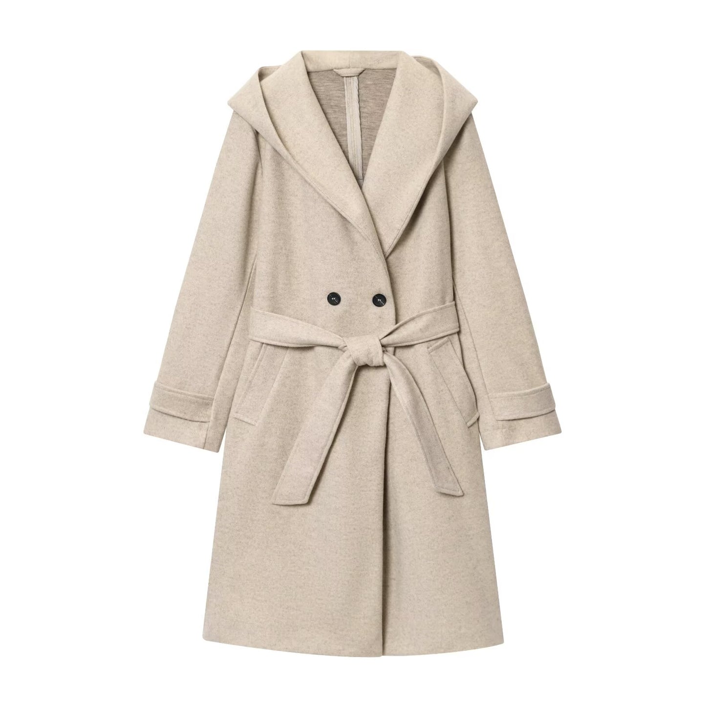Women's with Belt loose soft texture hooded coat