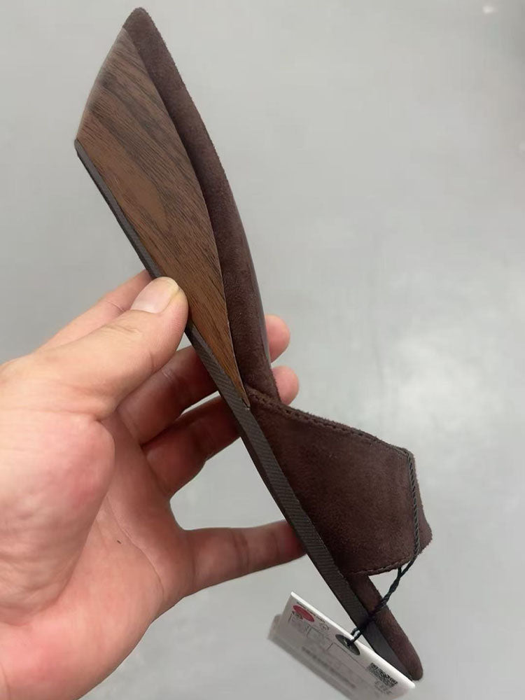 Women's 2025 New Fashion Joker Wood Wedge Suede Temperament Sandals and Slippers