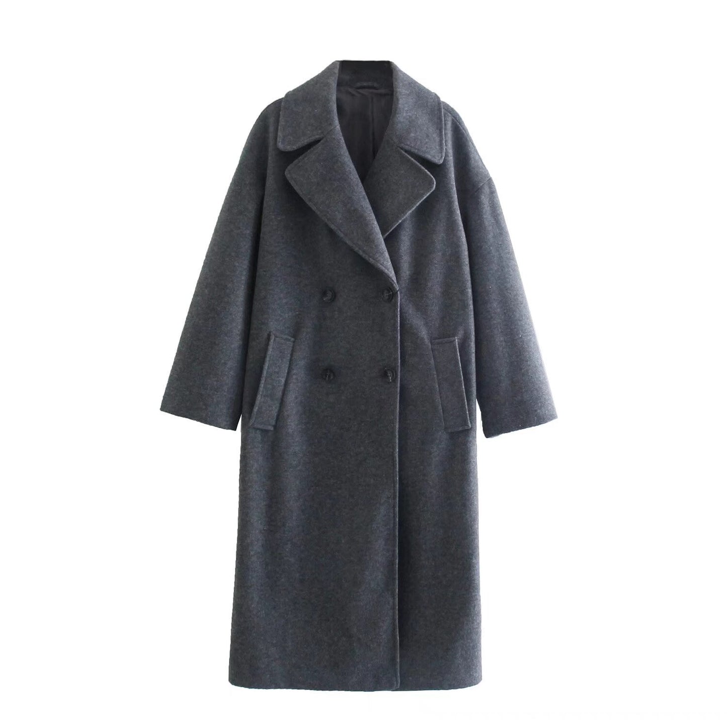 Women's New Fashion Joker Temperament Loose Version Double-breasted Long Coat Retro Long Sleeve Button Chic Coat.