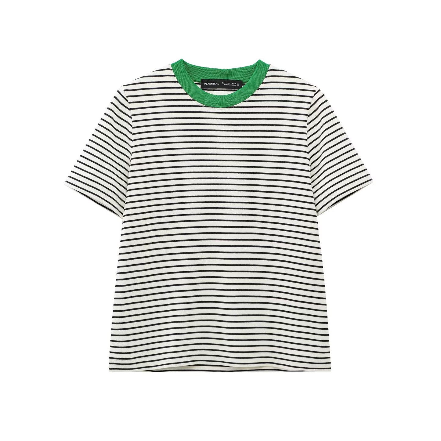 2025 summer women's basic style color blocked T-shirt casual O Neck striped T-shirt retro short sleeved women's T-shirt chic top