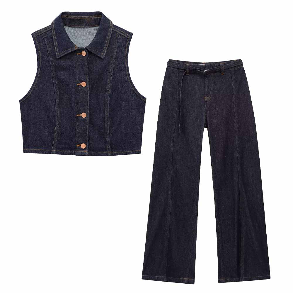 Women's 2025 new fashion gold button decoration casual short lapel denim vest retro sleeveless women's vest chic top
