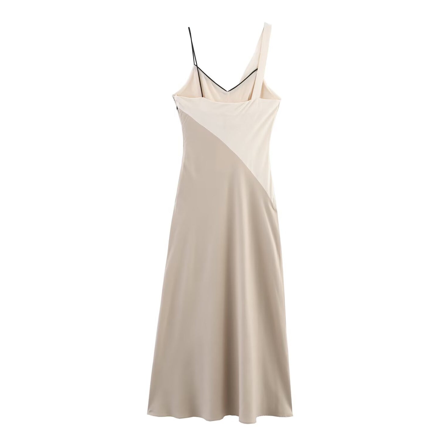 Women's new Fashion linen blend patchwork suspender MIDI dress