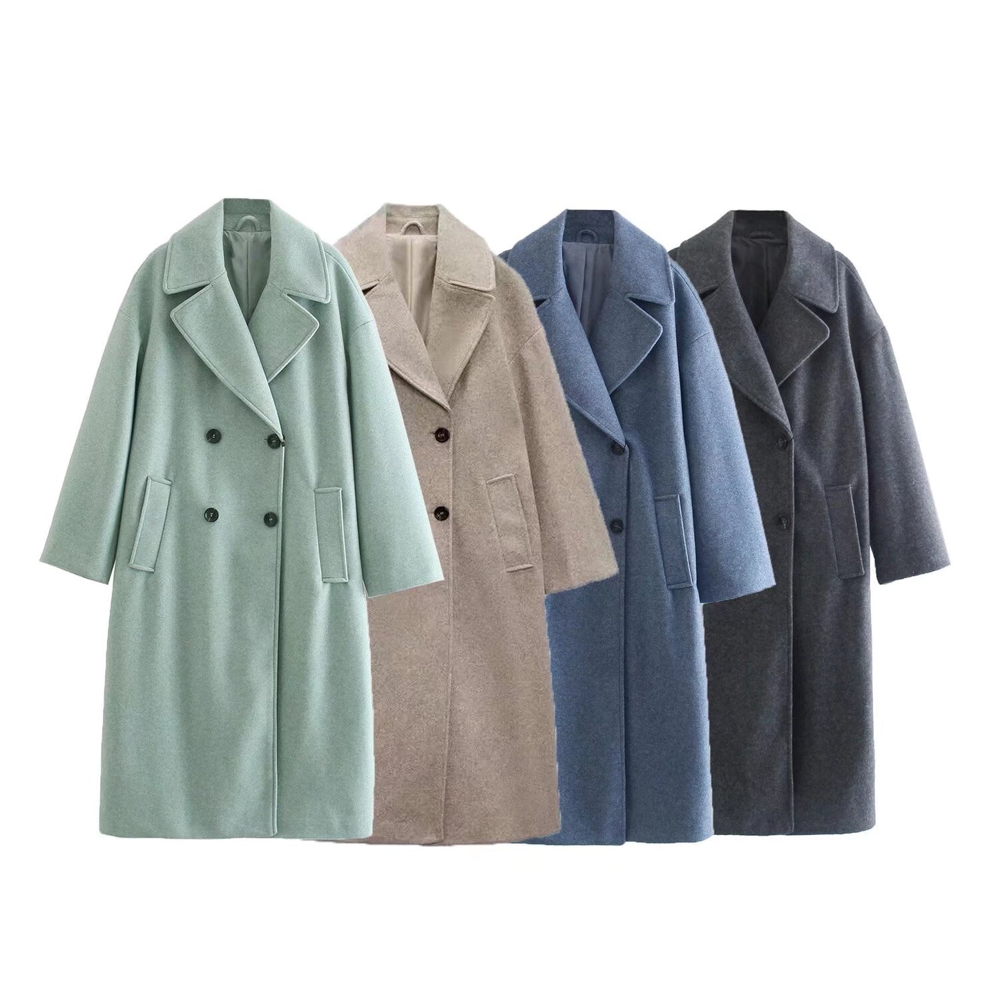 Women's New Fashion Joker Temperament Loose Version Double-breasted Long Coat Retro Long Sleeve Button Chic Coat.