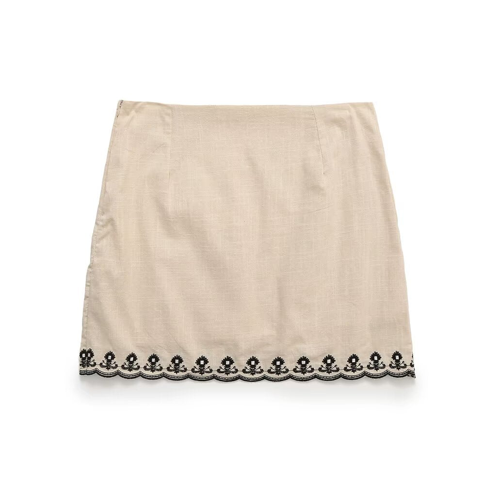 Women's new fashion short embroidered hanging collar top+Skirts suit