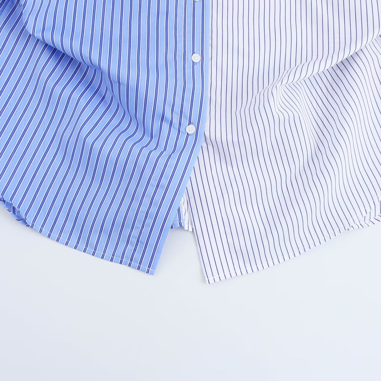 Women's new fashion pocket decoration loose splicing striped women's shirt retro long sleeved button up women's shirt chic top