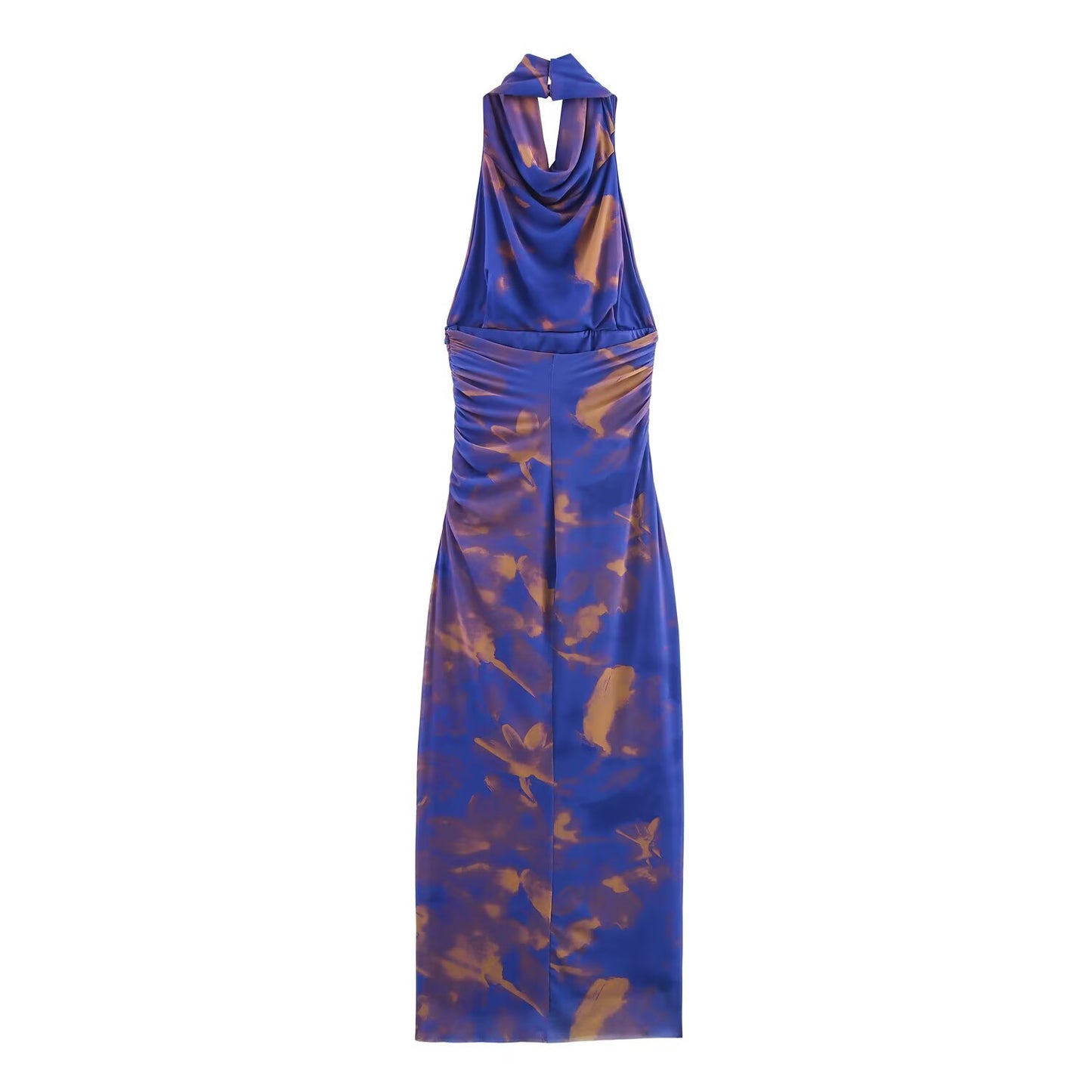 Women's new fashion sleeveless tulle printed pleated Midi dress