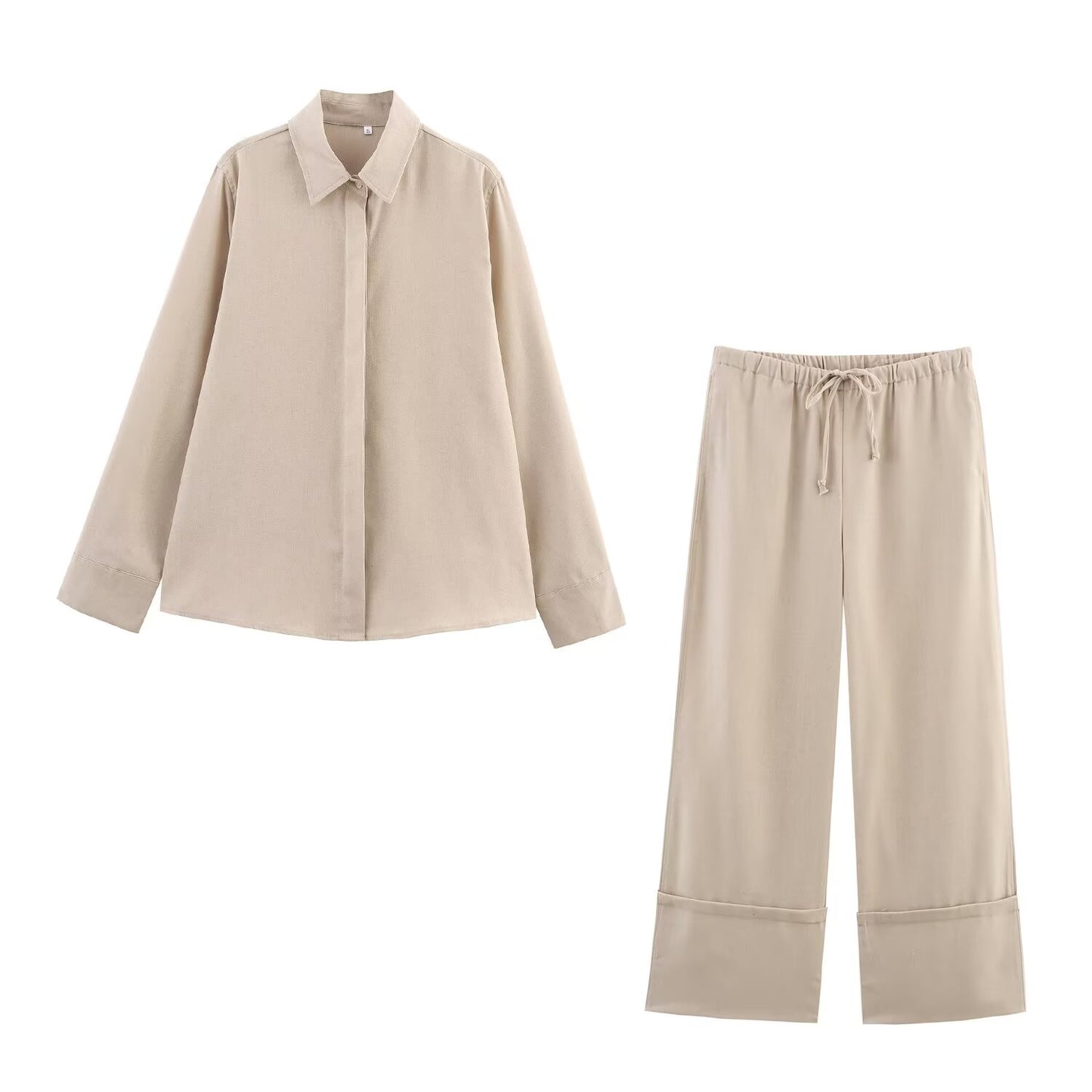 Women's new fashion loose single breasted casual linen blend shirt retro long sleeved women's shirt chic top+Pants Women's suit