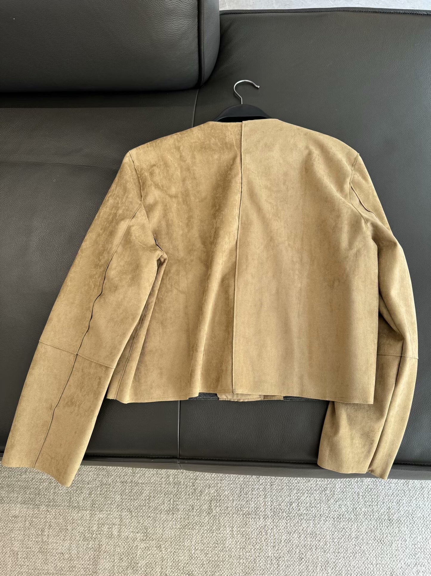 Women's 2025 new Fashion suede texture casual single breasted O Neck jacket coat retro long sleeved pocket women's coat chic top