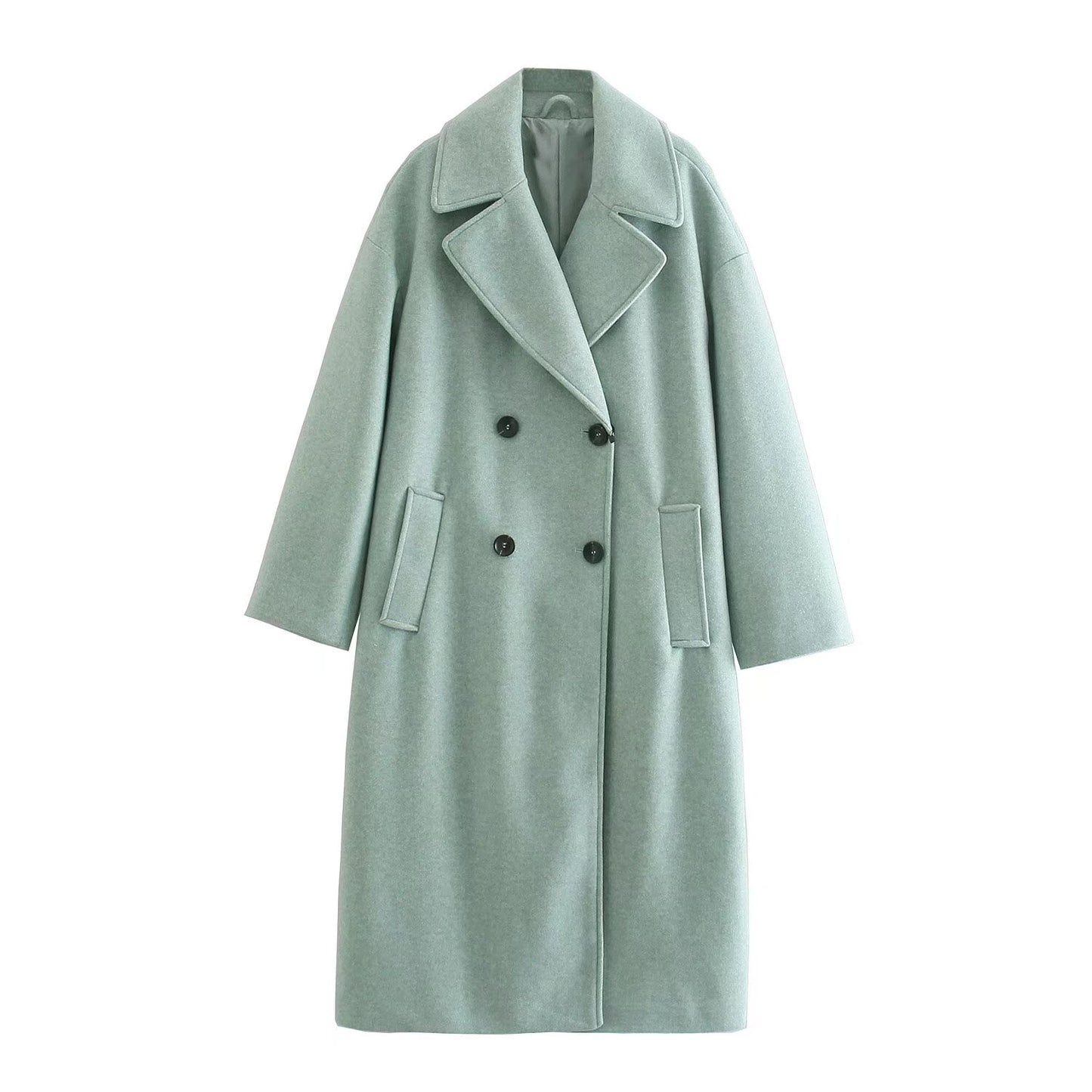 Women's New Fashion Joker Temperament Loose Version Double-breasted Long Coat Retro Long Sleeve Button Chic Coat.