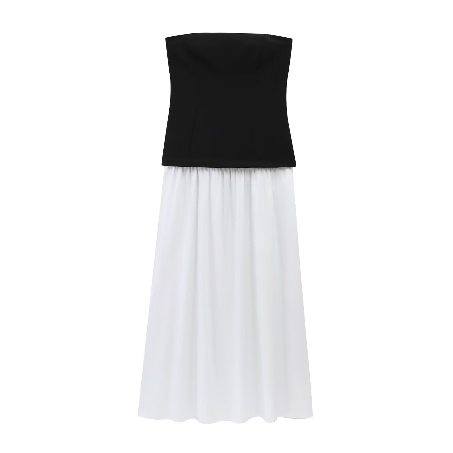Women's clothing 2025 new chic fashion slim fit patchwork pleated strapless Midi dress retro backless zipper women's dress Mujer