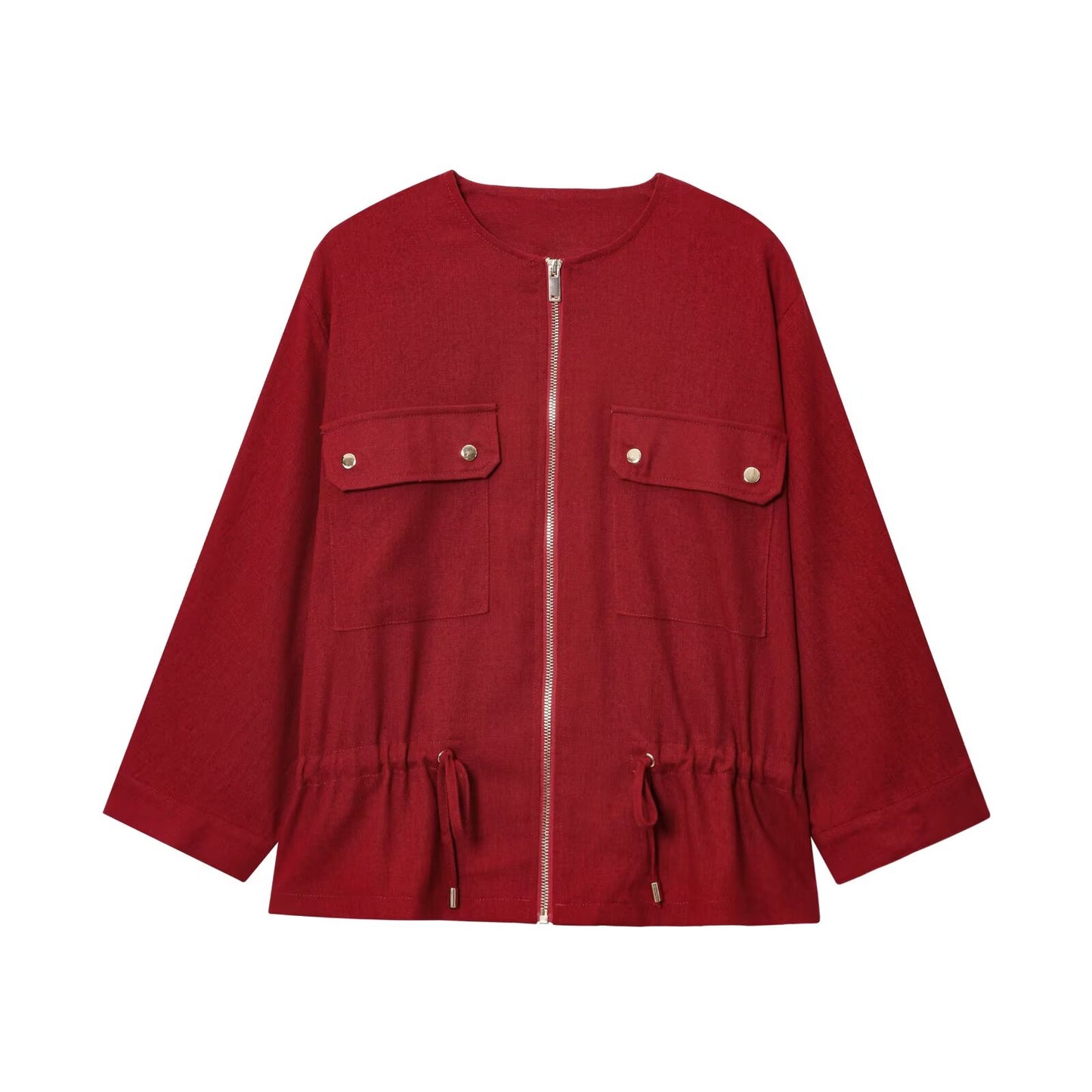 Women's 2025 new fashion linen blend long sleeved zipper jacket coat