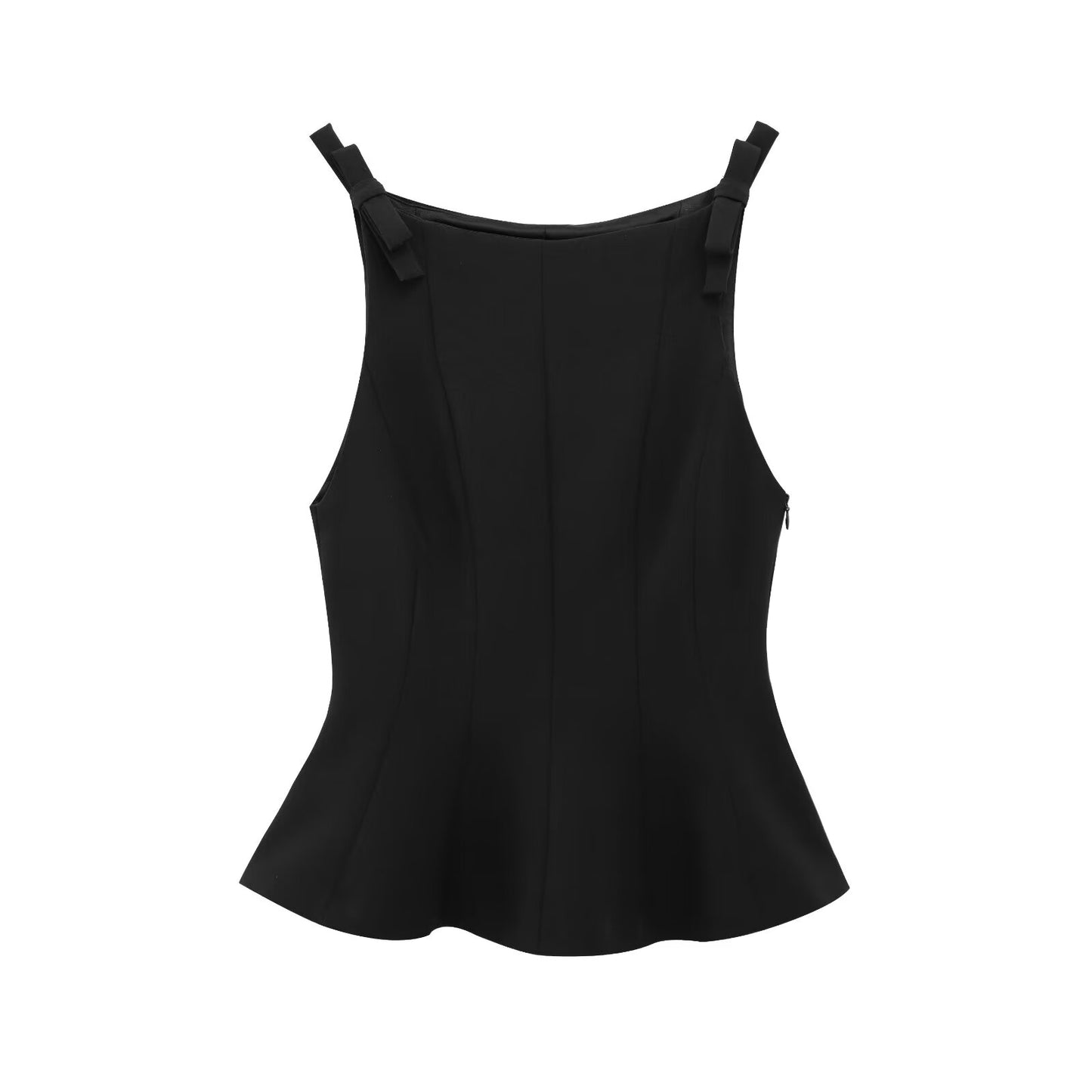 Women's 2025 new fashion bow decoration slim short skirt style hem top retro sleeveless side zipper women's vest chic top
