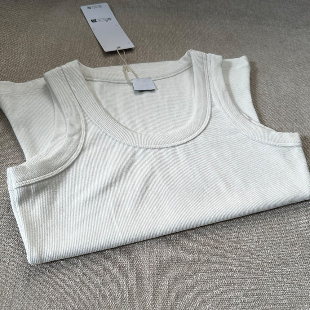 Women's New Fashion Casual Joker Slim Elastic Thread Short Vest Sports Yoga Inside.