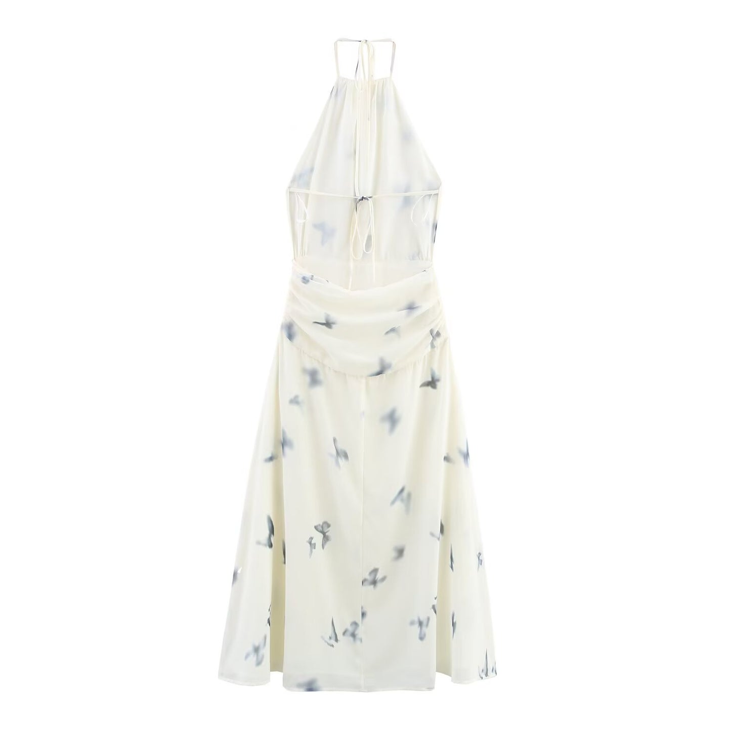 Women's new fashion sexy backless printed hanging neck MIDI dress