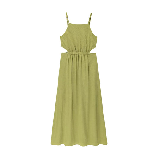 Women's chic Fashion vacation style hollow suspender MIDI dress