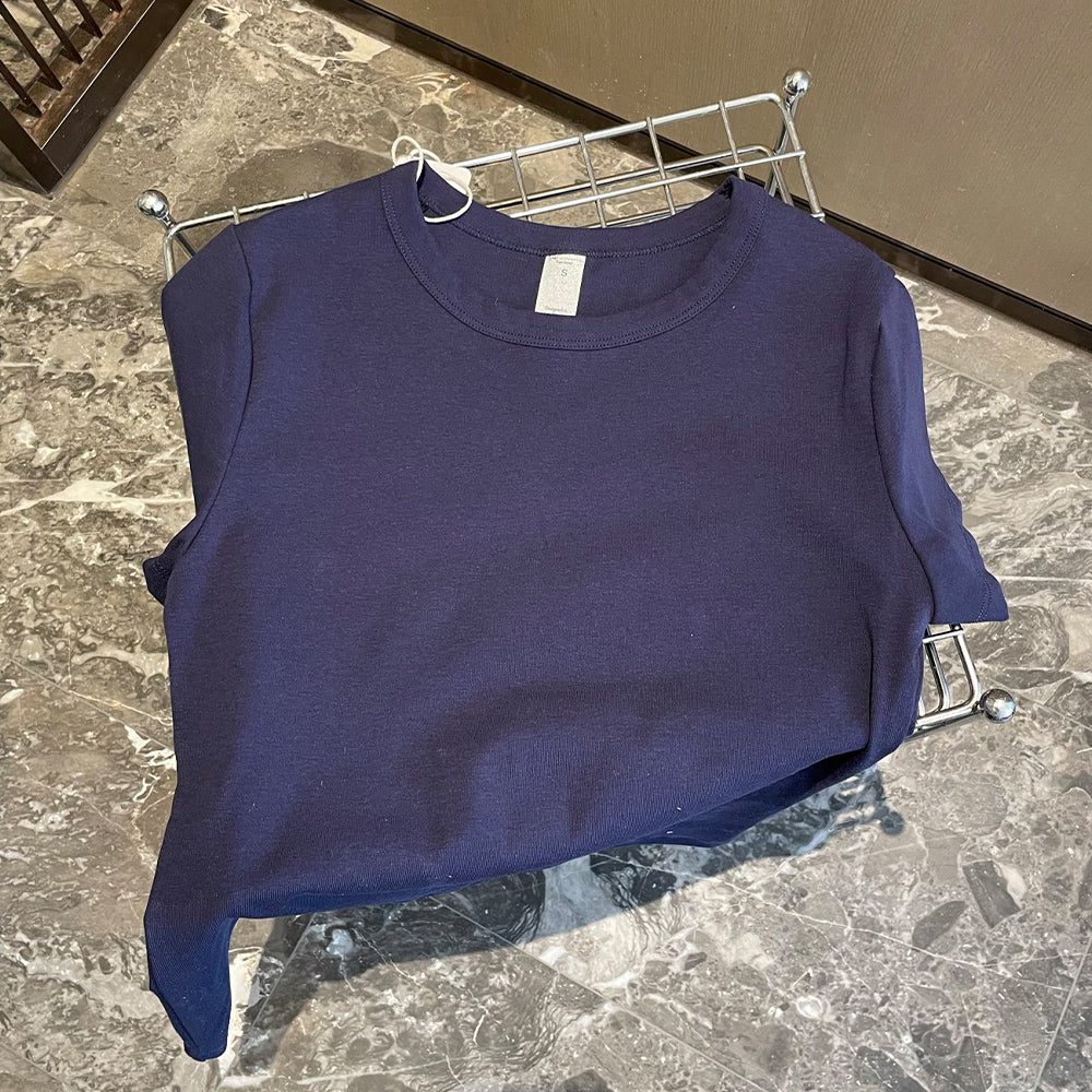 Women's New Fashion Casual Joker Shoulder Solid Color Short-sleeved O-neck T-shirt Retro Women's Chic T-shirt.