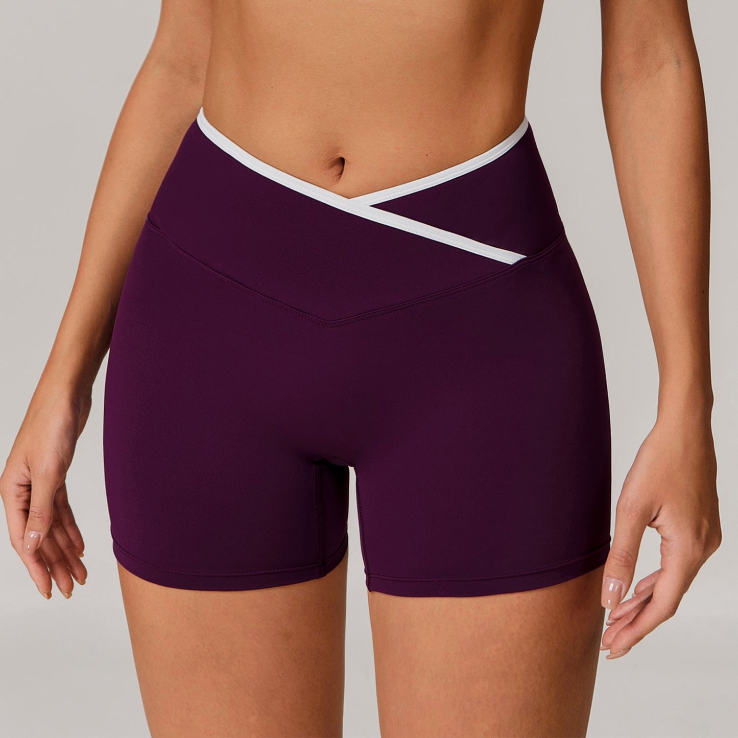 Women's New Fashion Joker Cross High Waist Yoga Tight Nude Hip-lifting Shorts Wearing Fitness Pants.