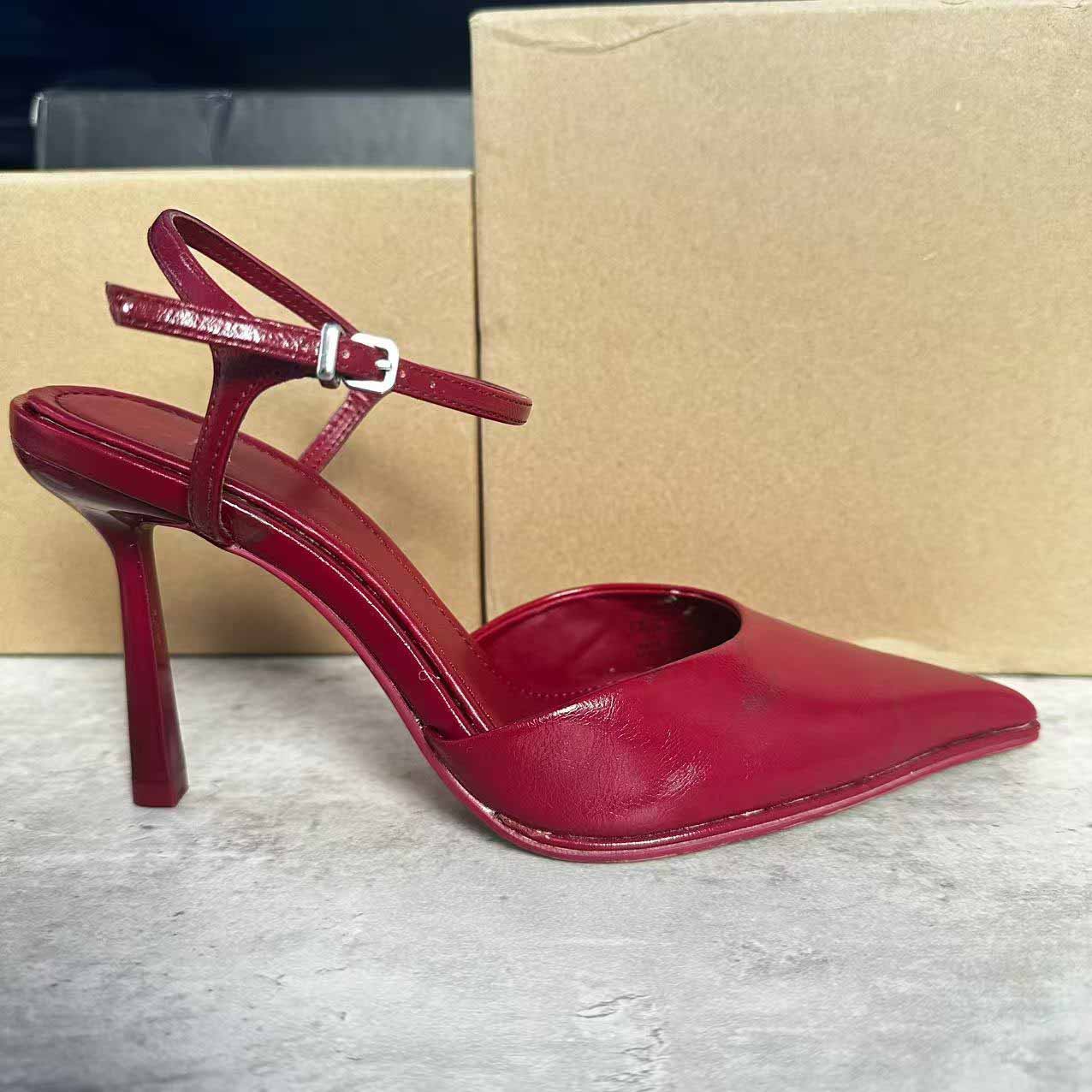 Women's New Fashion Joker Strap Pointed High Heel Open Heel Muller Shoes Hollow Shallow Sandals.