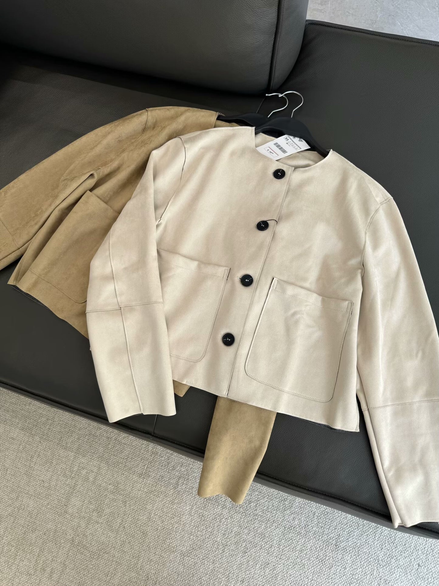 Women's 2025 new Fashion suede texture casual single breasted O Neck jacket coat retro long sleeved pocket women's coat chic top