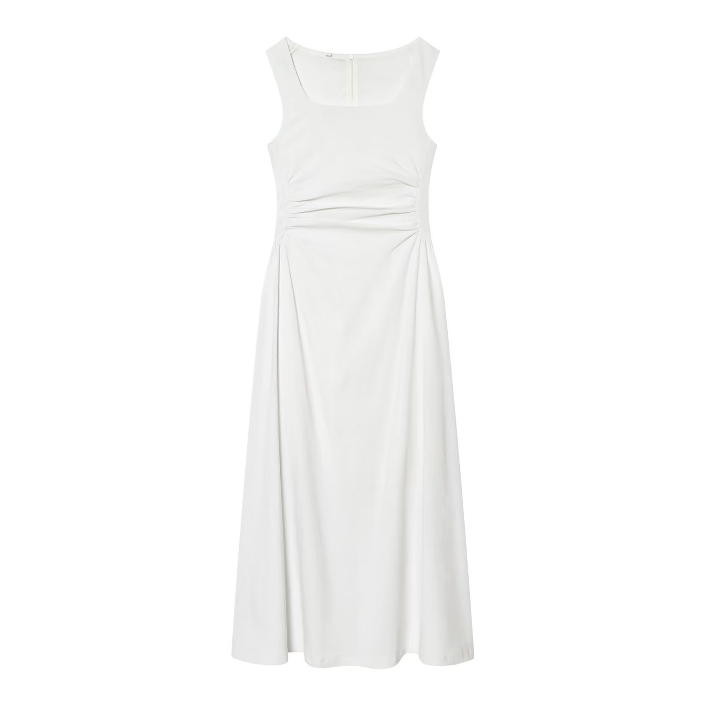 Women's U-neck pleated waist MIDI dress