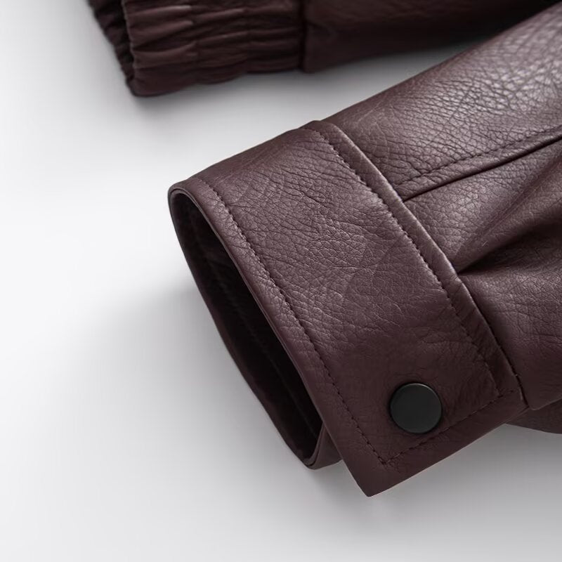 Women's with Belt loose zipper imitation leather jacket Coat