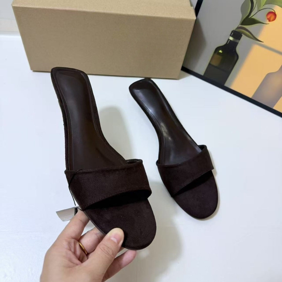 Women's New Fashion Joker Round Toe Wedge Slippers Joker French Temperament Slippers for Women's High Heels