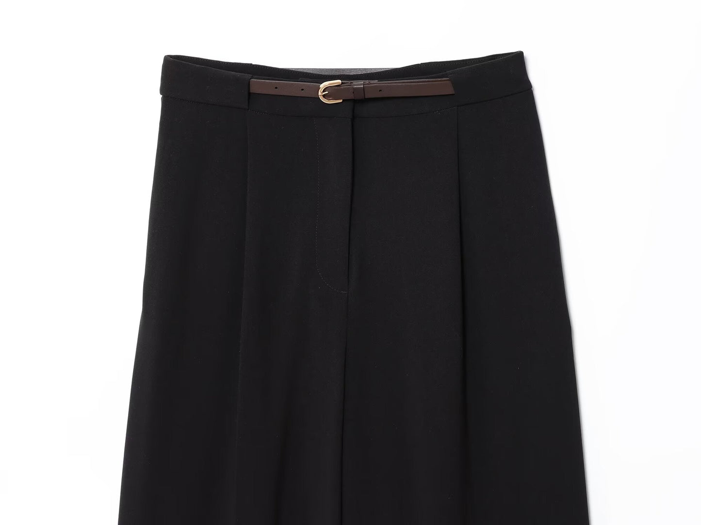 Women's new fashion belt decoration casual pleated suit pants