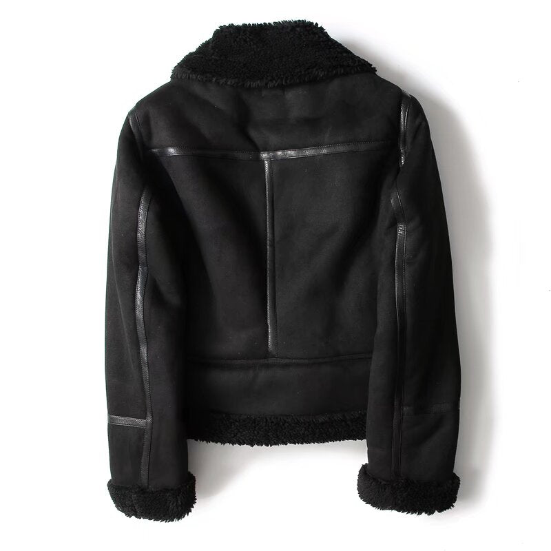 Women's with Belt loose warm Fur Faux Leather jacket Coat