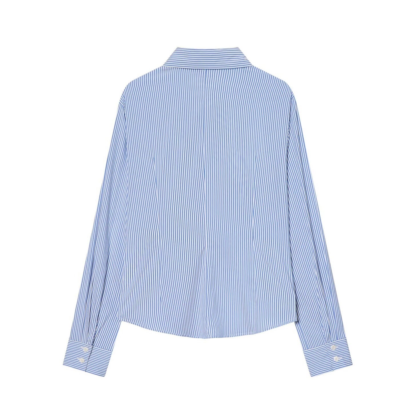 Women's pleated decoration slim lapel shirt