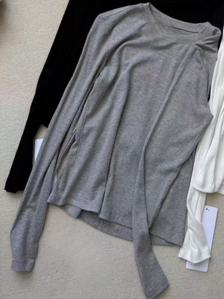 Women's new slim threaded O-neck bottoming shirt