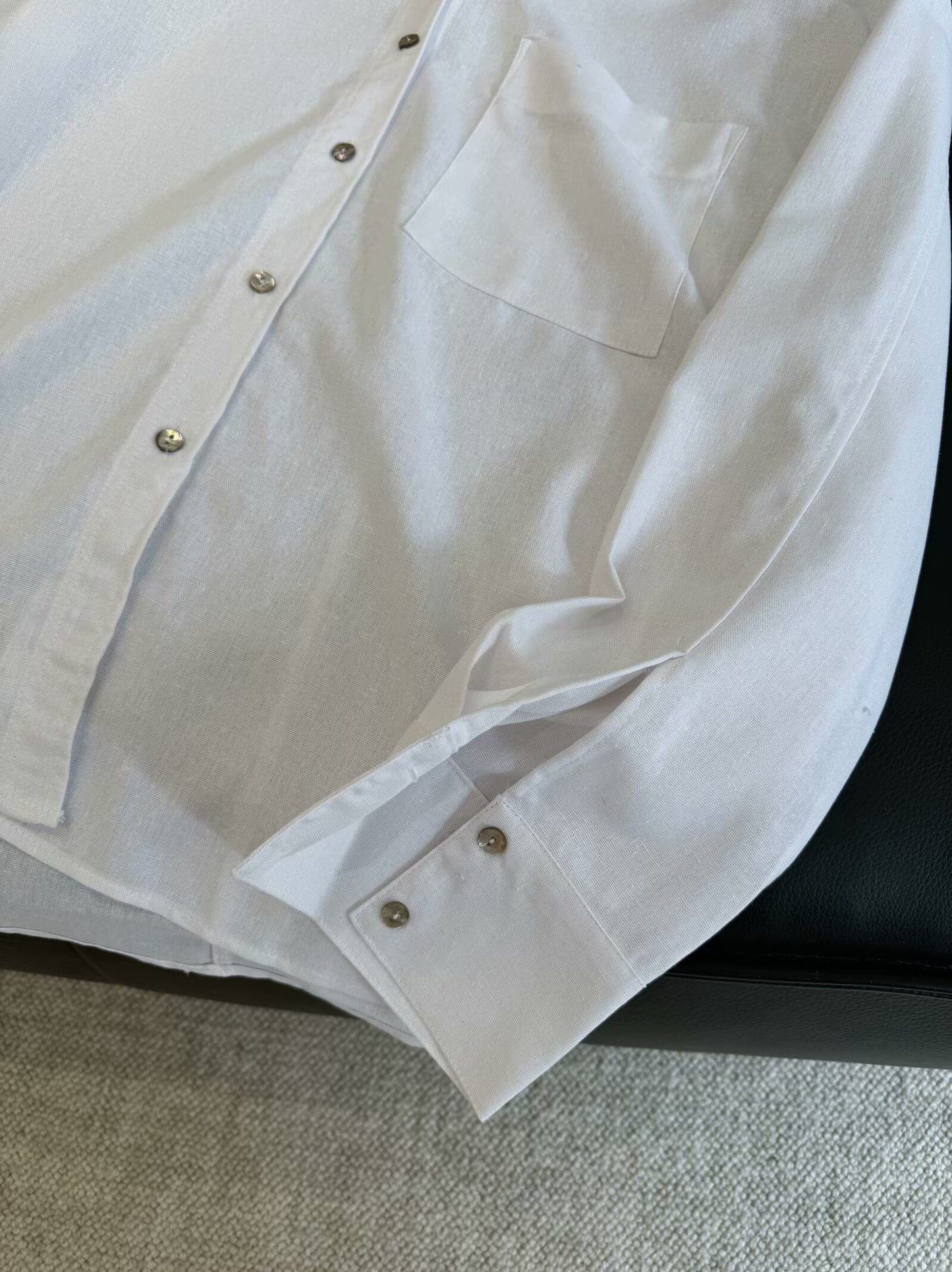 Women's new fashion pocket decoration loose linen blend shirt casual lapel shirt retro long sleeved button up women's shirt chic top