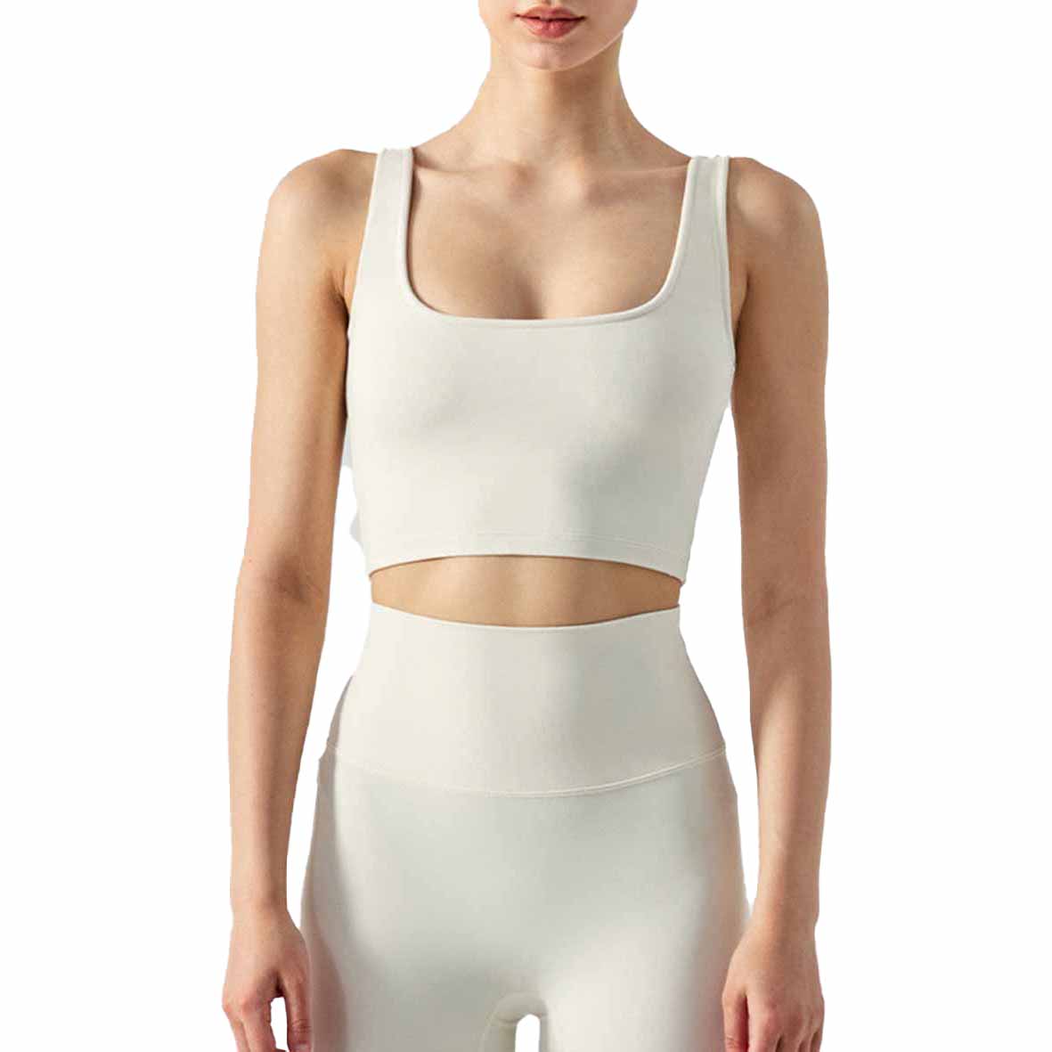 Women's New Square Neck Sports Shock-proof Fitness Running Top Yoga Vest with Chest Pad+average Size High Waist Fitness Quick-drying Tights
