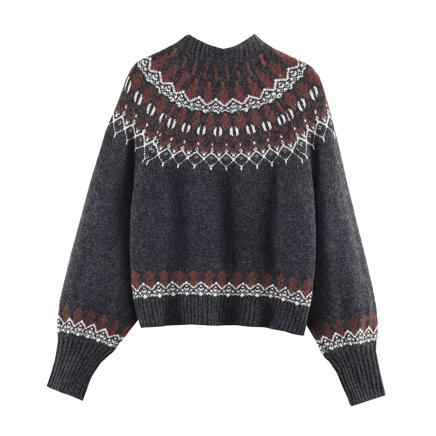 Women's round neck jacquard knitted sweater