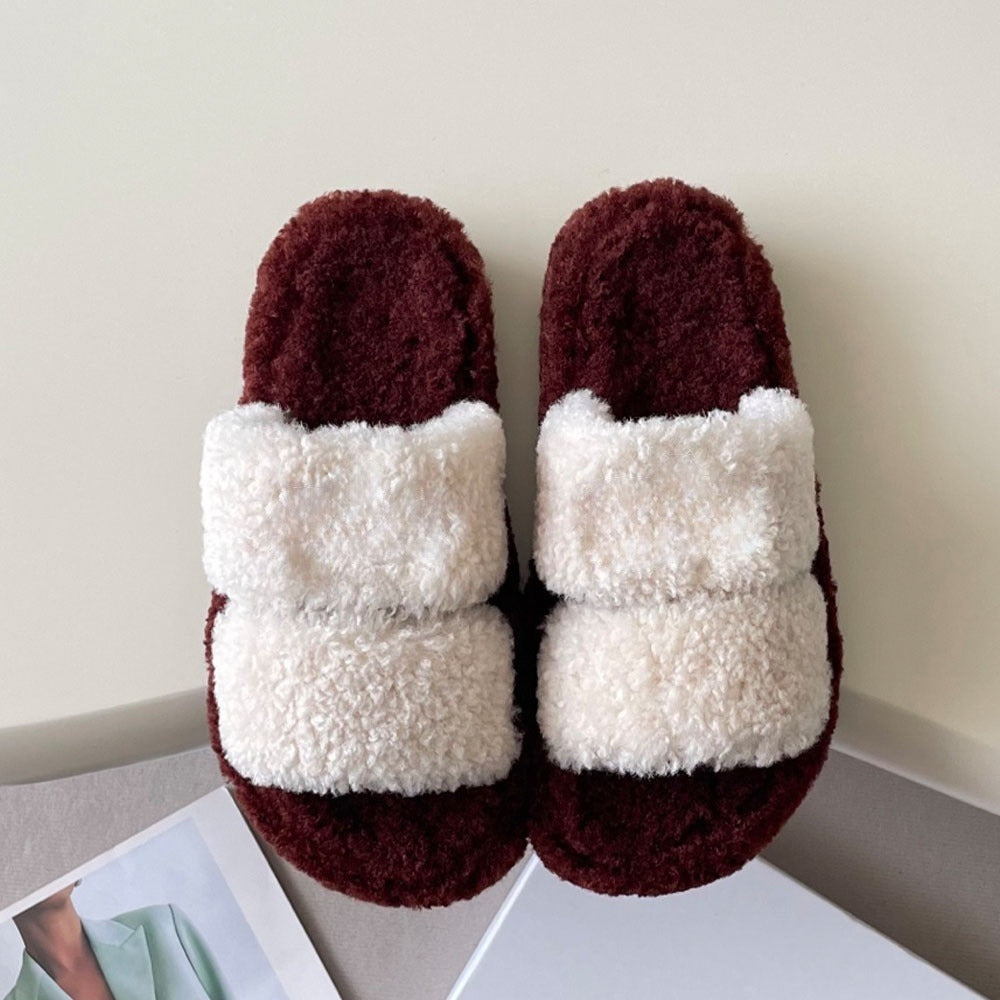Women's new autumn and winter contrast color slippers have a shoe box