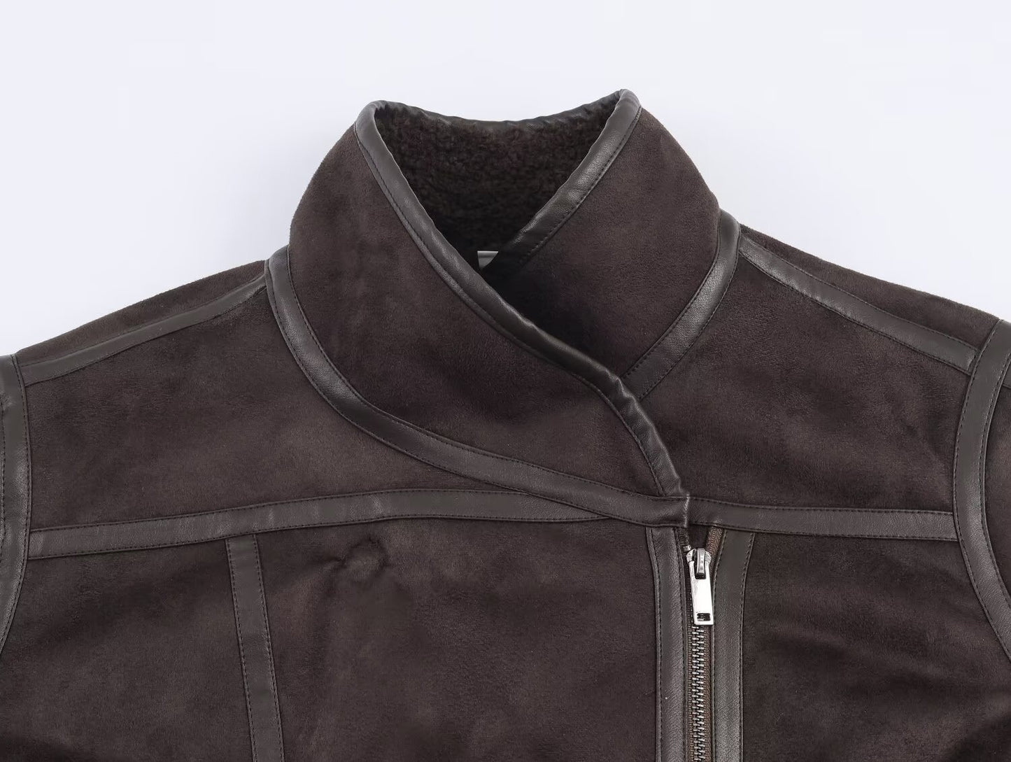 Women's stand collar Fur Faux Leather double-sided jacket Coat