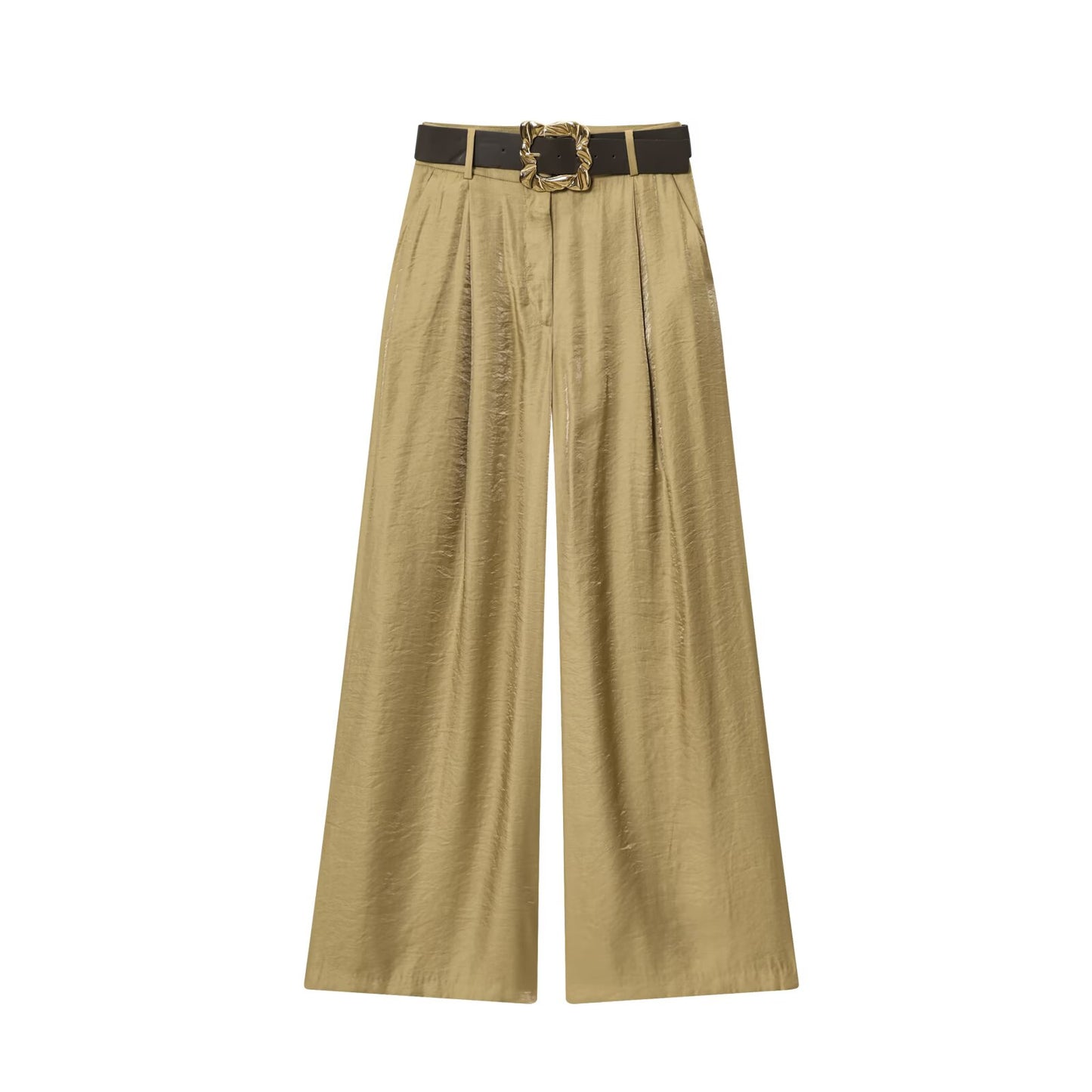 Women's with Belt loose satin textured wide leg pants