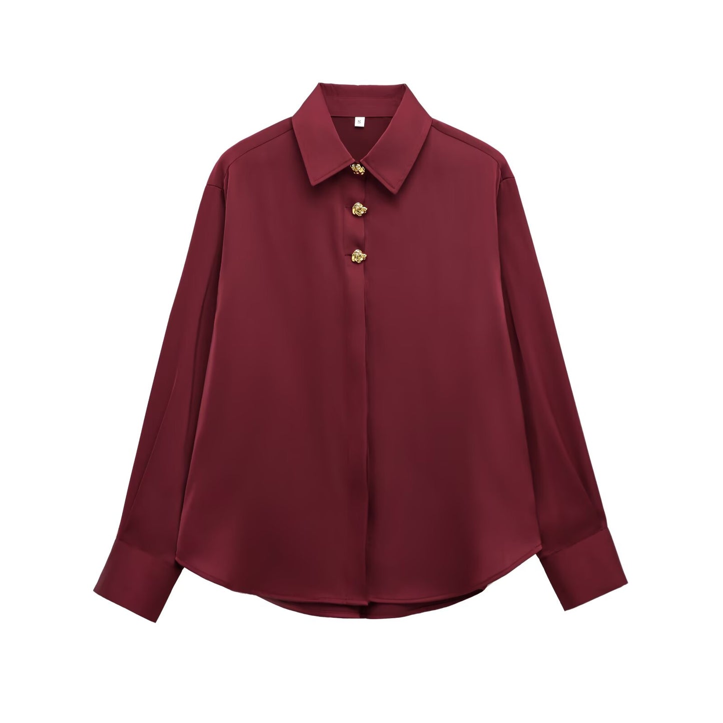 Women's New World Bank Temperament Joker Metal Button Blouses Retro Long Sleeve Button Blouses Chic Tops.
