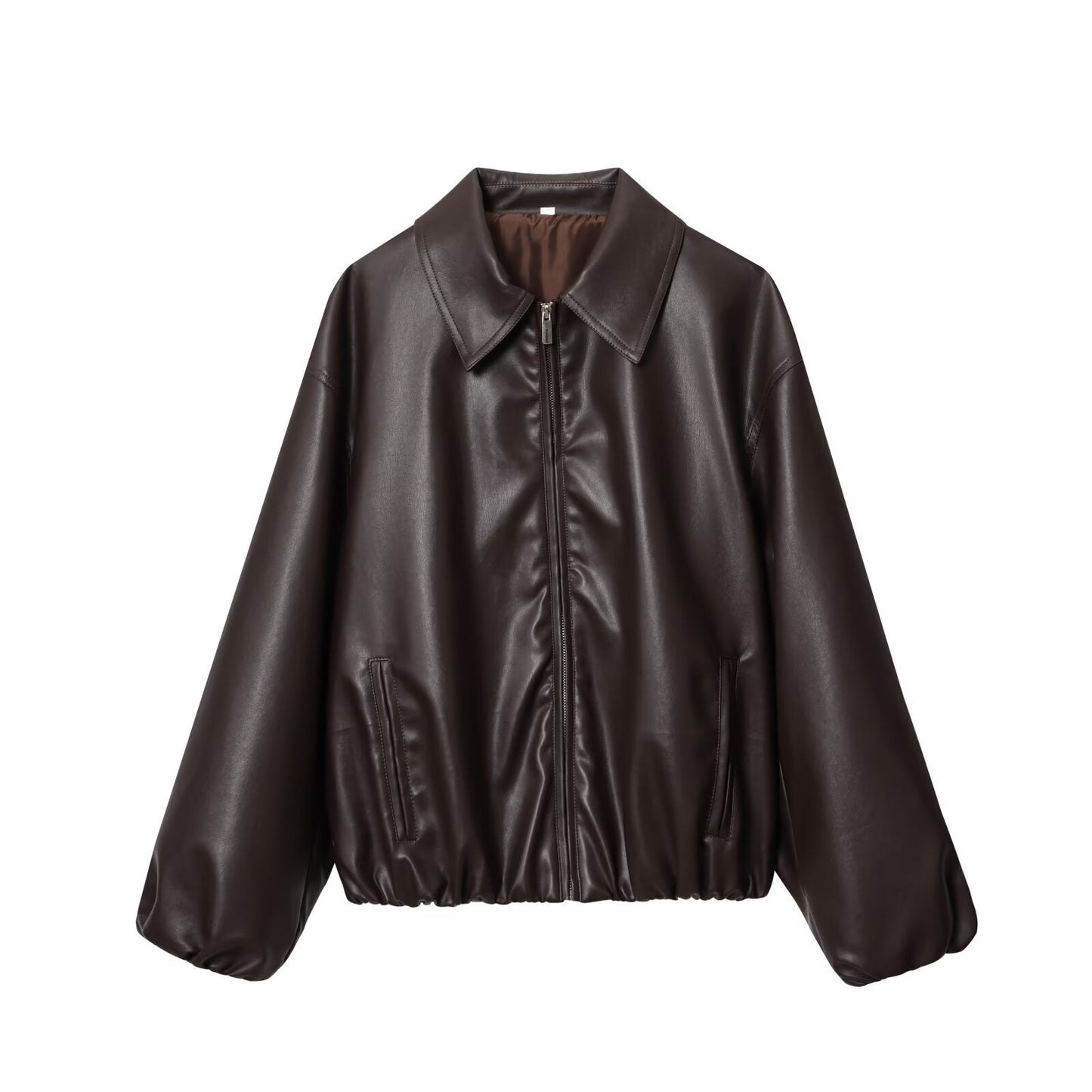 Women's new fashion loose zipper faux leather flight jacket Coat