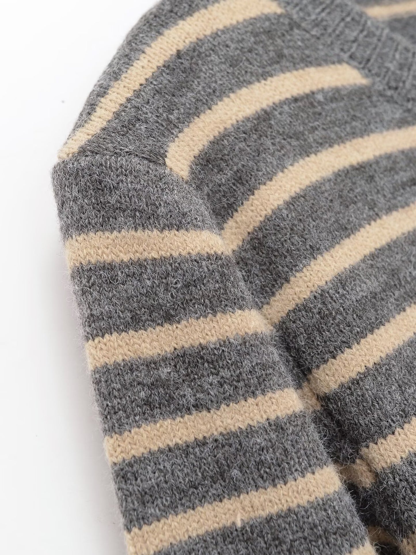 Women's soft textured O Neck striped knitted Coat