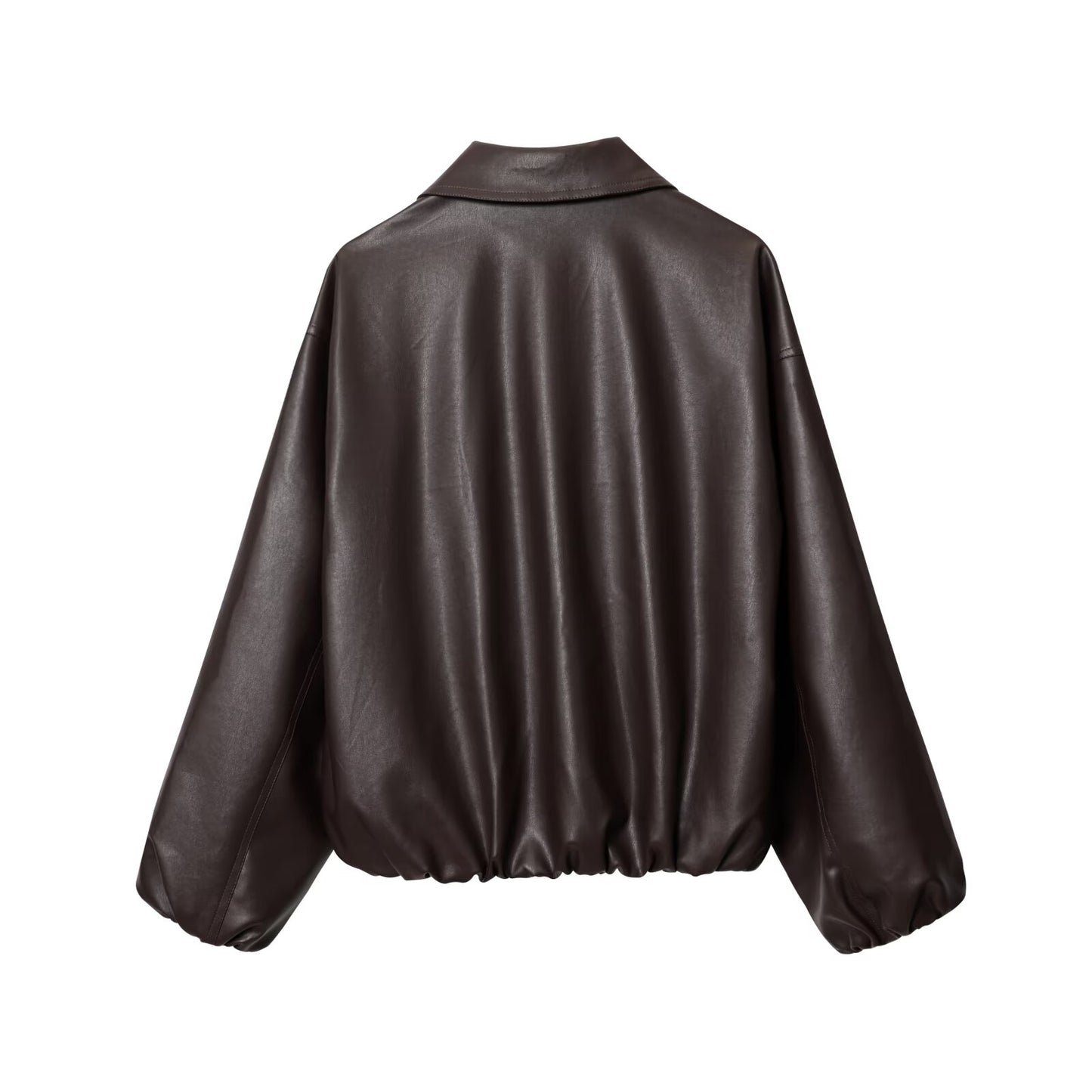 Women's new fashion loose zipper faux leather flight jacket Coat