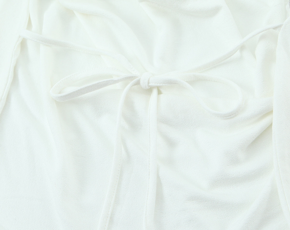 Women's pleated Hanging neck collar top