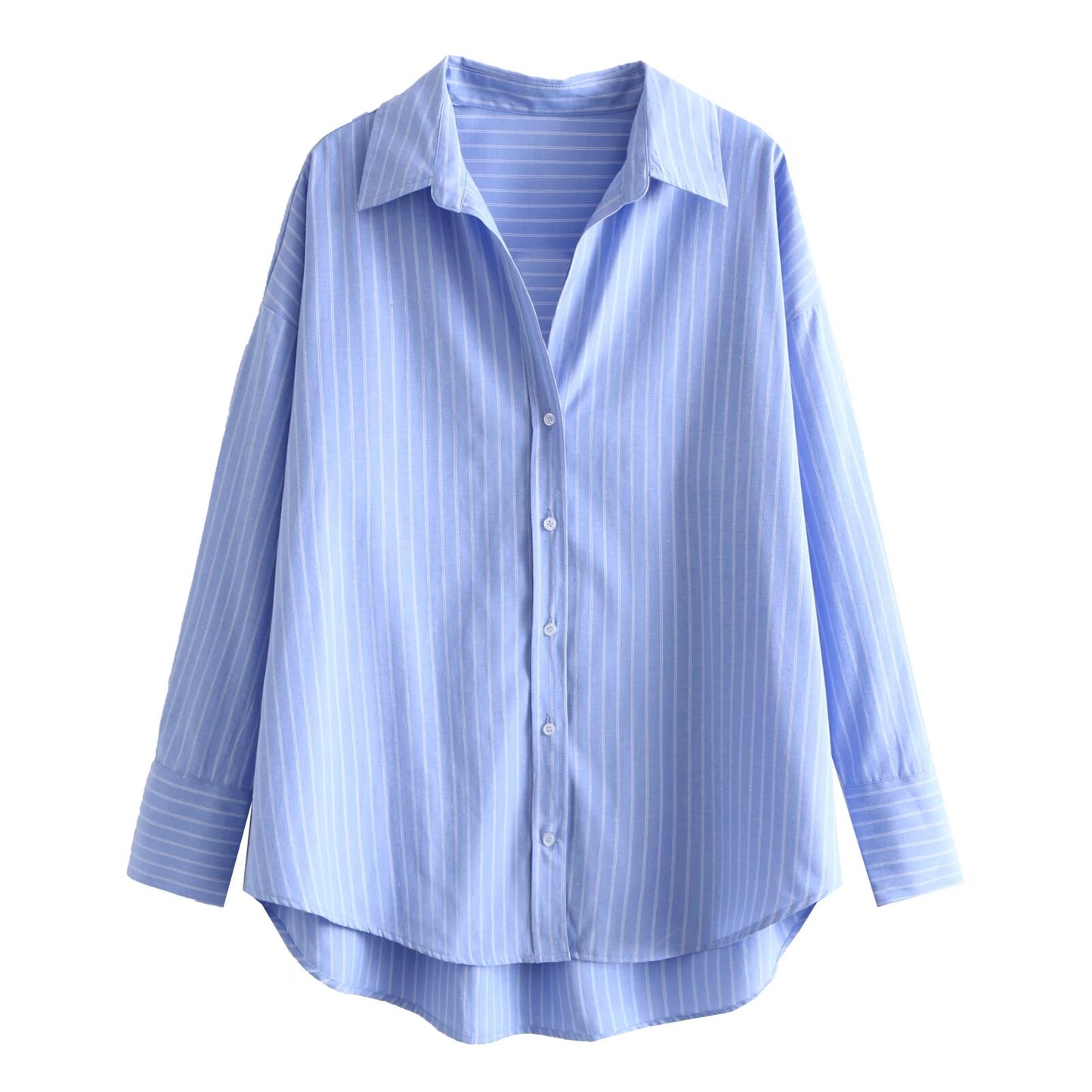 Women's new fashion loose printed striped shirt casual comfortable poplin shirt retro long sleeved button up women's shirt chic top