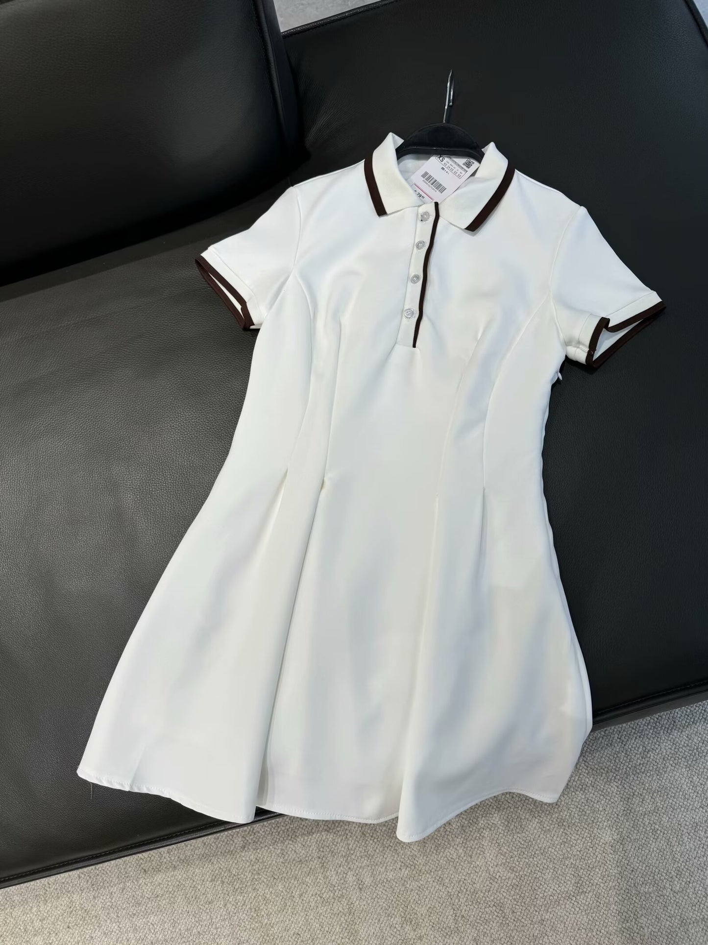 Women's new chic fashion pleated decoration slim ribbed lapel mini dress retro short sleeved button up women's dress Mujer